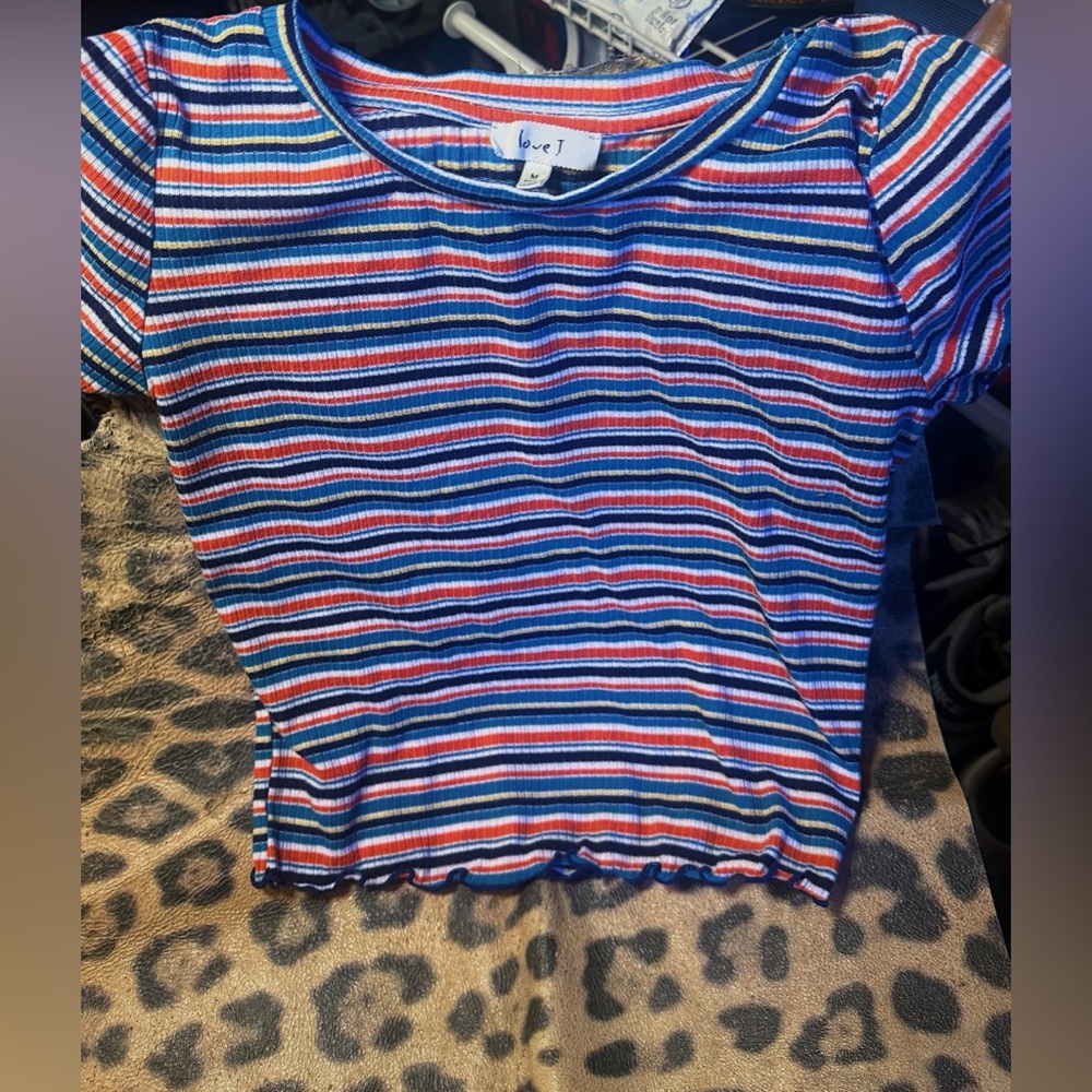 Love Token Women’s Size Small Multicolor Striped Crop Top with ruffles